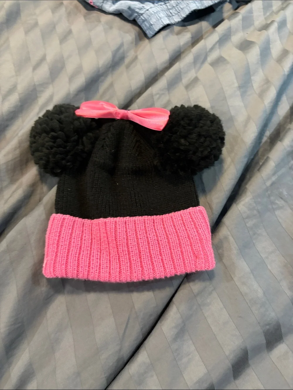 Disney Black Beanie with Pink Cuff and Pink Bow